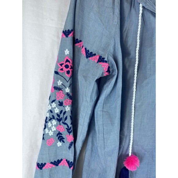 NWT LILLY PULITZER Keela Embroidered V-Neck Long Sleeve Blue Chambray Top xL - Picture 3 of 9